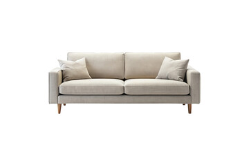 Elegant and contemporary twoseater sofa with comfortable cushions on a white background