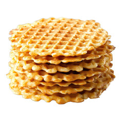 A stack of round waffles with a grid pattern on a black background