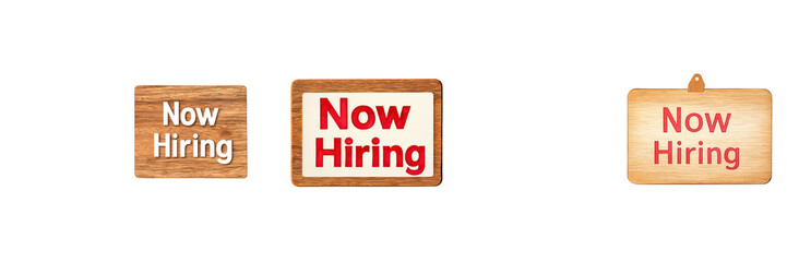 Collection of Wooden Signs with Now Hiring Message for Employment Need