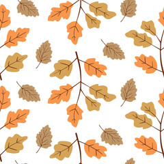 Autumn seamless pattern with different leaves and plants. Vector illustration
