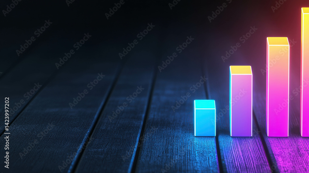Aufkleber colorful bar graph on dark wooden surface representing growth and progress in data analysis