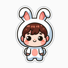 A stylized, cartoon depiction of a child wearing a white bunny costume.