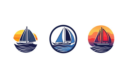 Vintage Sailboat Logos with Ocean and Sunset Themes for Nautical Branding