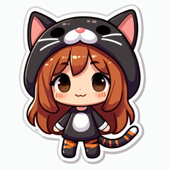 A digitally drawn chibi girl character wearing a black cat costume, with large eyes and a friendly expression.