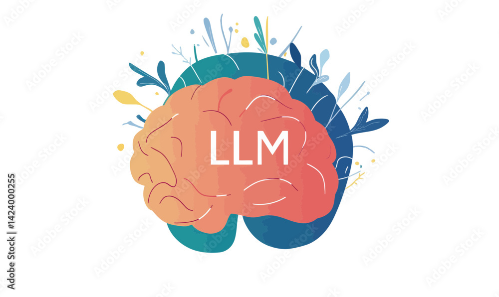 Poster vector illustration of brain conceptualizing large language models and ai innovation