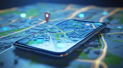 Digital navigation concept showcasing smartphone with map application