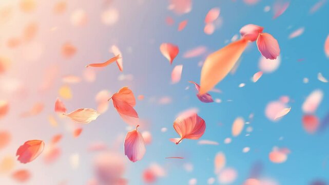 Dreamy illustration of flower petals floating in the sky