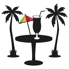 Tropical Cocktail on Beach Table with Umbrella – Summer Refreshment Vector