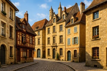 Fototapeta premium Charming streets lined with historic buildings showcasing unique architecture from an era gone by, inviting exploration and appreciation of the beauty in urban design.