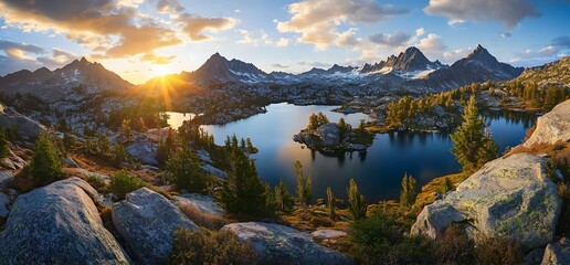Obraz premium Mountain lake at sunrise (1)