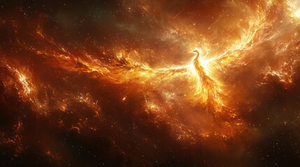 Obraz premium Cosmic Phoenix Rising Through Celestial Flames and Starlit Skies