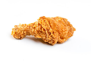 Fried chicken leg isolated on white background.