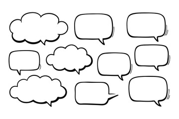 Obraz premium Collection of Hand Drawn Speech Bubbles with Black Outline on White Background