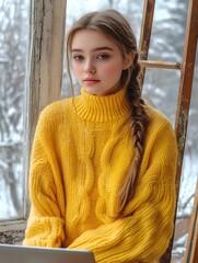 Girl in Yellow Sweater by Window