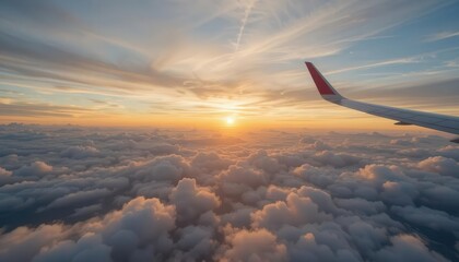 Breathtaking Sunset Above Clouds Viewed from Airplane Window