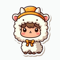 A stylized cartoon boy wearing a large white sheep costume.