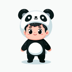 A digitally rendered child in a panda-themed costume, with cheerful expression and cartoonish features.