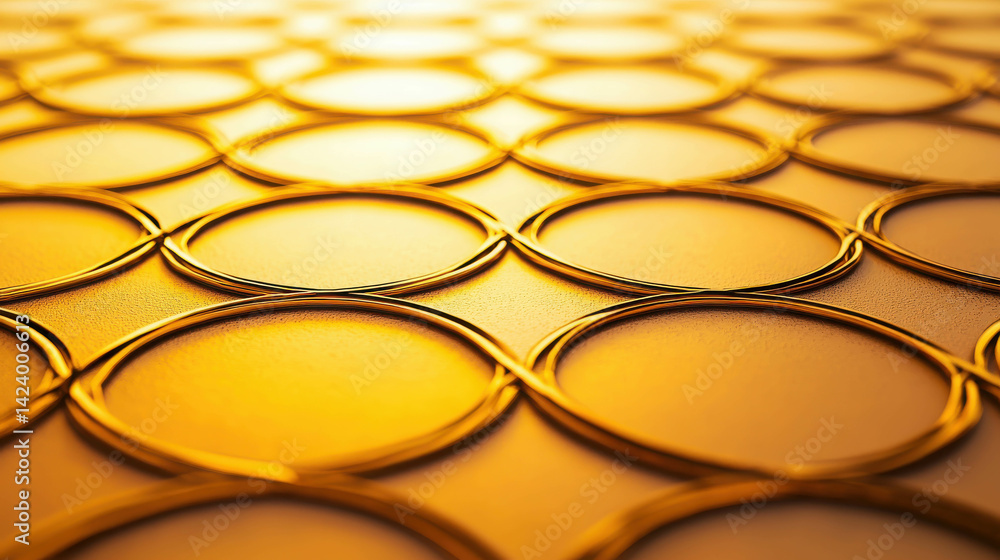 Poster abstract golden circles with depth and texture on soft yellow background for modern designs