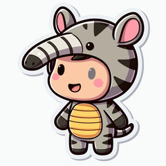 A cheerful child in an anteater costume, designed in a cartoon style.