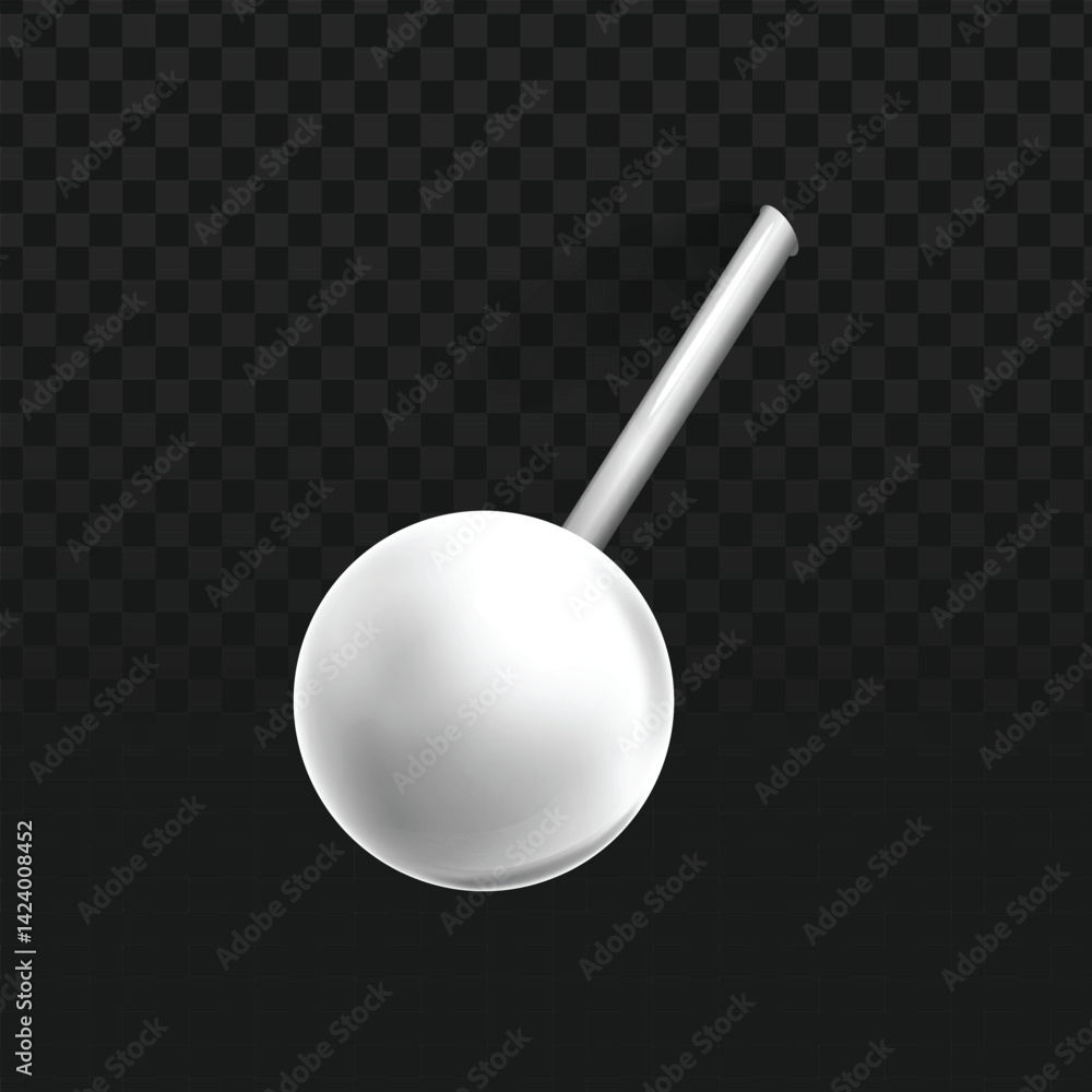 Poster head of a white push pin. it's a simple, round shape with a bit of a glossy sheen, attached to what 