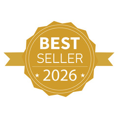 A sleek best seller ribbon label with bold gold and white accents, celebrating excellence and achievement through a modern, minimalist design