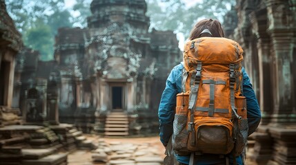 backpacker exploring ancient ruins