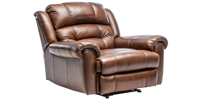 Luxurious Brown Leather Recliner Chair with Plush Padding and Comfort Design