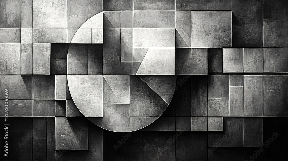 Aufkleber abstract geometric composition with textured squares and circula