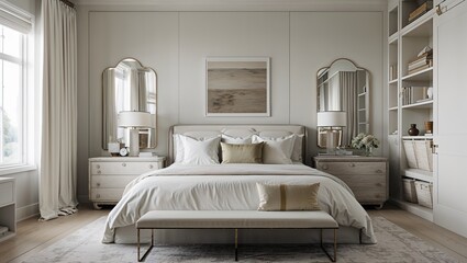 Simplicity meets sophistication in this calm organized bedroom