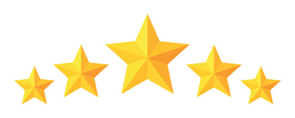 Five stars rating button vector illustration. Set of five yellow stars representing customer feedback and product evaluation. Flat design style on isolated white background