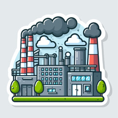 Naklejka premium A cartoonish depiction of a factory with multiple smokestacks, representing pollution and its impact on the environment.