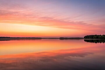 Obraz premium Tranquil Sunset Over Lake