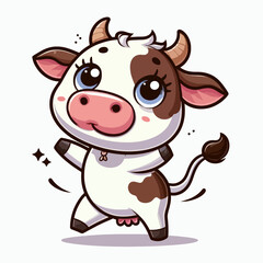 Fototapeta premium A cartoon depiction of a dancing cow, showcasing its playful and charming personality.