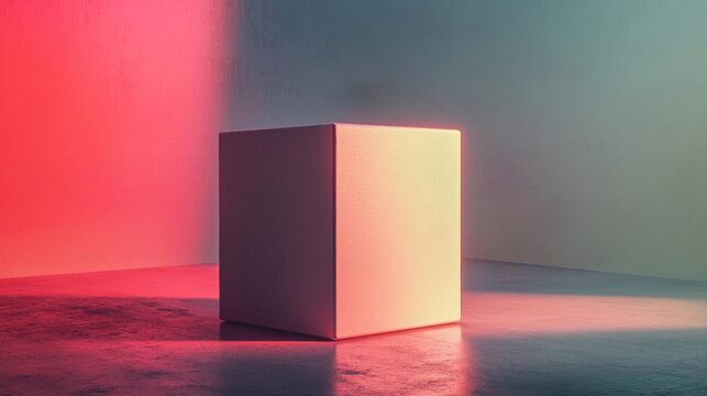 Empty White Rectangular Column on Floor with Pink and Teal Lighting