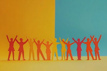 Joyful Paper People Group Collaboration Success