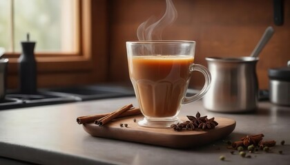 Cozy Warm Cup of Spiced Coffee with Cinnamon and Star Anise