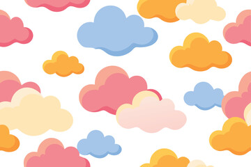 Obraz premium Playful Seamless Pattern Featuring Colorful Cartoon Clouds on a White Backdrop