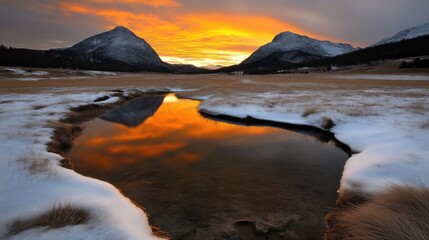 Winter Sunrise over Mountain Reflecting