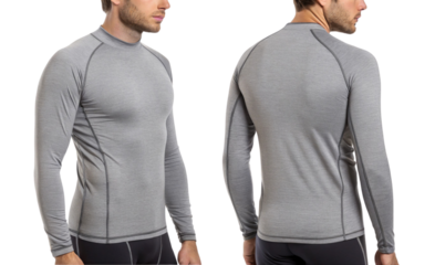 stylish mockup of gray rashguard designed for active wear, perfect for sports and outdoor activities while providing comfort and flexibility