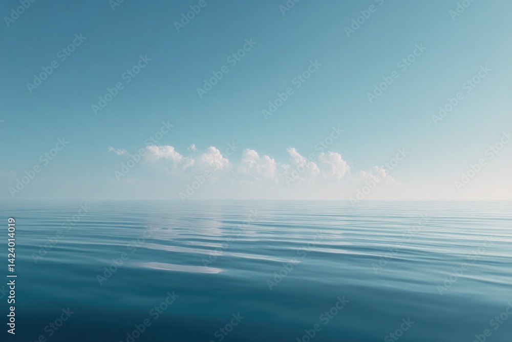 Poster clean minimalistic image capturing gentle swell of ocean against vast blue sky with ample copy space