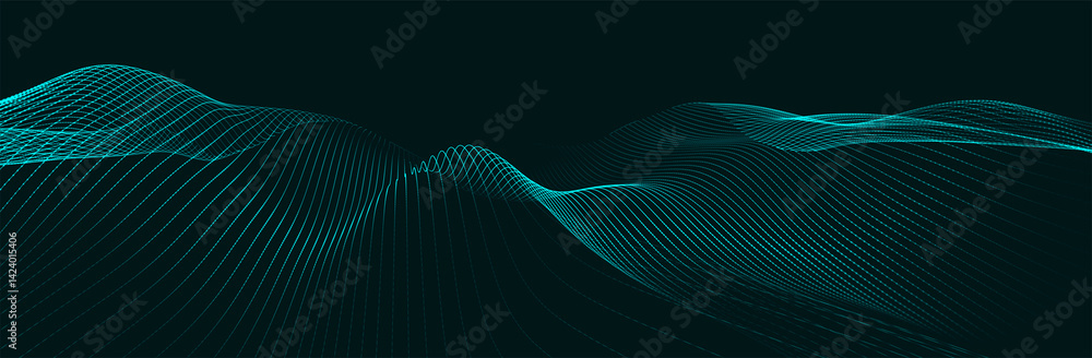 Poster abstract colorful digital particle wave. futuristic dot wave. technological background. colorful mus