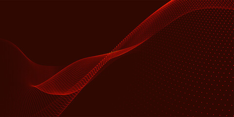 Futuristic dot wave. Abstract digital particle wave. Technology background. Colored musical wave. Dark background. Digital background with smooth, wavy curves. 3D rendering.