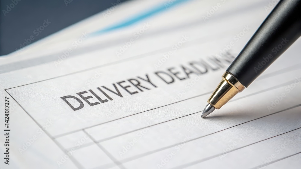 Poster global logistics port operations shipment planning concept. delivery deadline highlighted on a docum
