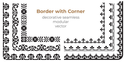 Set of decorative seamless ornamental border with corner - Modular Vector
