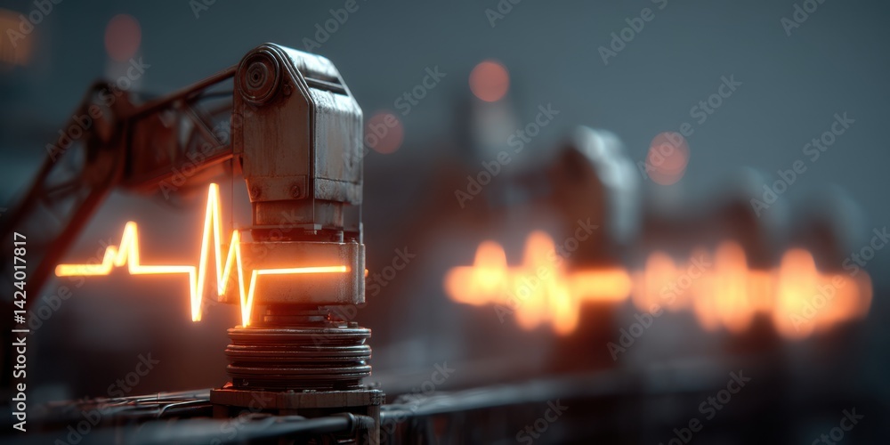 Poster tech-driven production lines breathing rhythmic pulses into factories