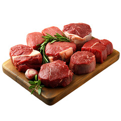 Fototapeta premium Raw meat pieces on cutting board appetizing food photography for culinary use