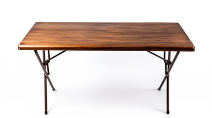 Brown Wooden Folding Table with Metal Legs  Studio Shot