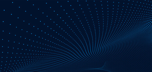 Futuristic dot wave. Abstract digital particle wave. Technology background. Colored musical wave. Dark background. Digital background with smooth, wavy curves. 3D rendering.