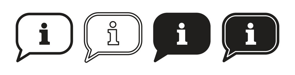 Set of vector information icons for web or app with line and silhouette style on white background. info or notification sign. Vector illustration