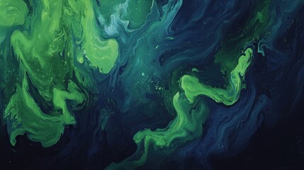 Abstract swirls of vibrant green and dark teal hues.